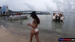 Petite Big Ass Asian Teen Riding Big Hard Cock After Dancing On The Beach